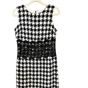 Victor Costa Vintage Tweed Houndstooth Lace Classic Audrey Sheath Dress Size 4